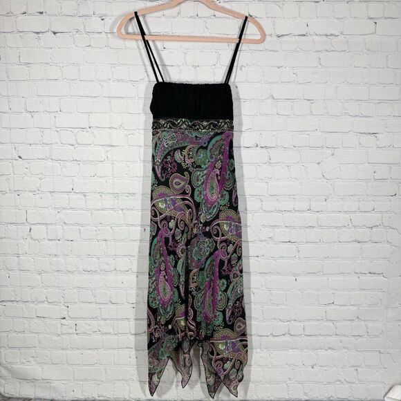 VTG Y2K Dress Milkmaid Babydoll Medium Beaded Asymmetrical Fairy Whimsigoth - Picture 1 of 15